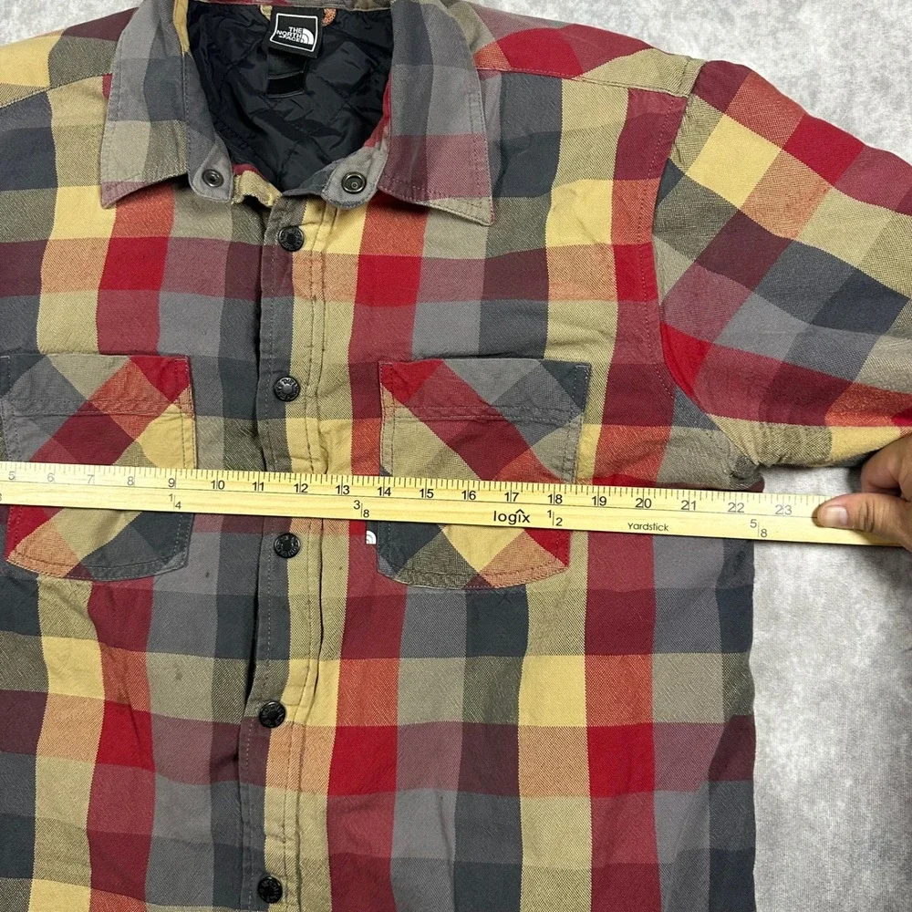 The North Face Mens Large Insulated Quilted Flannel Jacket Red Yellow Plaid Coat